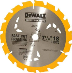 DeWALT - 7-1/4" Diam, 5/8" Arbor Hole Diam, 18 Tooth Wet & Dry Cut Saw Blade - Carbide-Tipped, General Purpose Action, Diamond Arbor - Benchmark Tooling