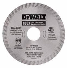 DeWALT - 4" Diam, 7/8" Arbor Hole Diam, Wet & Dry Cut Saw Blade - Diamond-Tipped, Standard Round Arbor - Benchmark Tooling