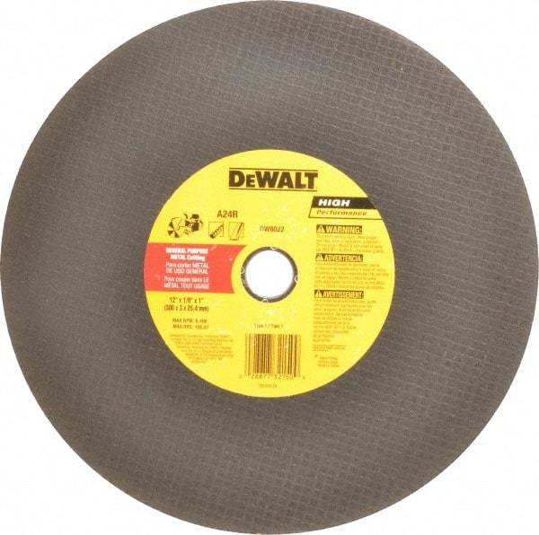 DeWALT - 12" Aluminum Oxide Cutoff Wheel - 1/8" Thick, 1" Arbor, 6,400 Max RPM, Use with Circular Saws - Benchmark Tooling