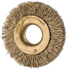 Value Collection - 1-1/4" OD, 3/8" Arbor Hole, Crimped Brass-Coated Steel Wheel Brush - 1/4" Face Width, 1/4" Trim Length, 0.007" Filament Diam, 20,000 RPM - Benchmark Tooling