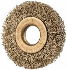 Value Collection - 1-3/8" OD, 3/8" Arbor Hole, Crimped Brass-Coated Steel Wheel Brush - 1/4" Face Width, 3/8" Trim Length, 0.007" Filament Diam, 20,000 RPM - Benchmark Tooling