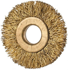 Value Collection - 1-3/8" OD, 3/8" Arbor Hole, Crimped Brass-Coated Steel Wheel Brush - 1/4" Face Width, 3/8" Trim Length, 0.012" Filament Diam, 20,000 RPM - Benchmark Tooling