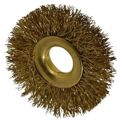 Value Collection - 2" OD, 1/2" Arbor Hole, Crimped Brass-Coated Steel Wheel Brush - 5/16" Face Width, 1/2" Trim Length, 0.012" Filament Diam, 15,000 RPM - Benchmark Tooling