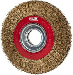 Value Collection - 6" OD, 1-1/4" Arbor Hole, Crimped Brass-Coated Steel Wheel Brush - 11/16" Face Width, 1-1/8" Trim Length, 0.014" Filament Diam, 6,000 RPM - Benchmark Tooling