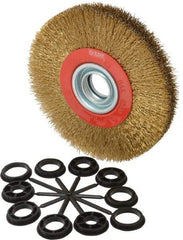 Value Collection - 7" OD, 1-1/4" Arbor Hole, Crimped Brass-Coated Steel Wheel Brush - 1" Face Width, 1-1/2" Trim Length, 0.014" Filament Diam, 6,000 RPM - Benchmark Tooling