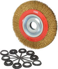 Value Collection - 8" OD, 1-1/4" Arbor Hole, Crimped Brass-Coated Steel Wheel Brush - 3/4" Face Width, 1-11/32" Trim Length, 0.014" Filament Diam, 4,500 RPM - Benchmark Tooling