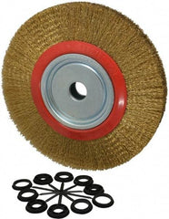 Value Collection - 12" OD, 1-1/4" Arbor Hole, Crimped Brass-Coated Steel Wheel Brush - 1-21/32" Face Width, 2-3/8" Trim Length, 0.014" Filament Diam, 3,000 RPM - Benchmark Tooling