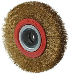 Value Collection - 4" OD, 3/4" Arbor Hole, Crimped Brass-Coated Steel Wheel Brush - 5/8" Face Width, 11/16" Trim Length, 0.012" Filament Diam, 8,000 RPM - Benchmark Tooling