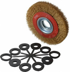 Value Collection - 6" OD, 1-1/4" Arbor Hole, Crimped Brass-Coated Steel Wheel Brush - 11/16" Face Width, 1-1/8" Trim Length, 0.012" Filament Diam, 6,000 RPM - Benchmark Tooling