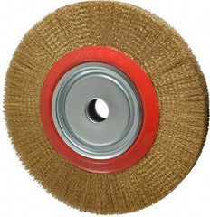 Value Collection - 12" OD, 1-1/4" Arbor Hole, Crimped Brass-Coated Steel Wheel Brush - 1-21/32" Face Width, 2-3/8" Trim Length, 0.012" Filament Diam, 3,000 RPM - Benchmark Tooling