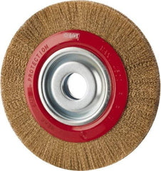 Value Collection - 8" OD, 1-1/4" Arbor Hole, Crimped Brass-Coated Steel Wheel Brush - 3/4" Face Width, 1-11/32" Trim Length, 0.007" Filament Diam, 4,500 RPM - Benchmark Tooling