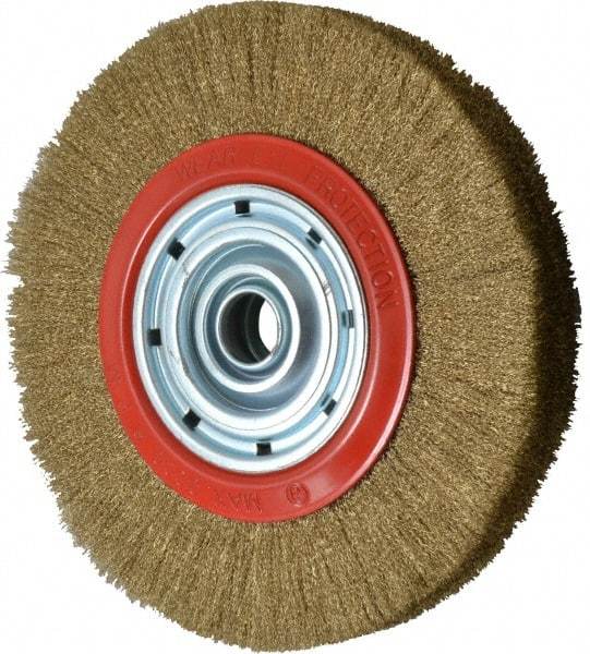 Value Collection - 12" OD, 1-1/4" Arbor Hole, Crimped Brass-Coated Steel Wheel Brush - 1-21/32" Face Width, 2-3/8" Trim Length, 0.007" Filament Diam, 3,000 RPM - Benchmark Tooling