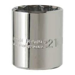 Proto - 3/8" Drive, Standard Hand Socket - 12 Points, 1-3/16" OAL, Chrome Vanadium, Chrome Finish - Benchmark Tooling