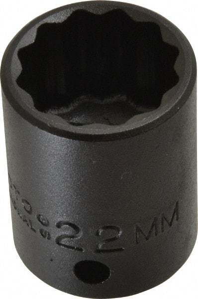 Proto - 1/2" Drive 22mm Standard Impact Socket - 12 Points, 1-1/2" OAL - Benchmark Tooling