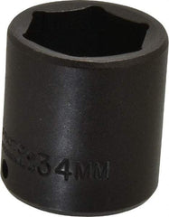 Proto - 1/2" Drive 34mm Standard Impact Socket - 6 Points, 2" OAL - Benchmark Tooling