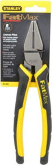 Stanley - 8-3/8" OAL, 1-1/2" Jaw Length x 1" Jaw Width, Side Cutting Linesman's Pliers - Serrated Jaw, Flat Nose Head, Bi-Material Cushion Grip Handles - Benchmark Tooling