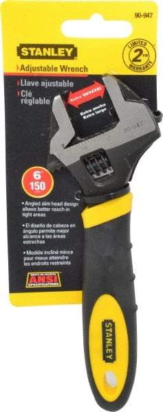 Stanley - 1" Jaw Capacity, 6" Standard Adjustable Wrench - Chrome Vanadium Steel, Black Finish, 7" OAL - Benchmark Tooling