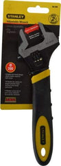 Stanley - 1-1/8" Jaw Capacity, 8" Standard Adjustable Wrench - Chrome Vanadium Steel, Black Finish, 8-1/2" OAL - Benchmark Tooling