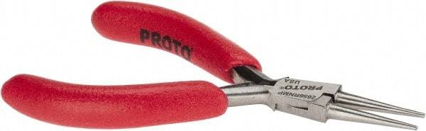 Proto - 4-1/2" OAL, 1-3/64" Jaw Length x 27/64" Jaw Width, Long Nose Mini Pliers - Standard Jaw, Round Nose Head, ESD Cushion Handles, with Spring - Benchmark Tooling