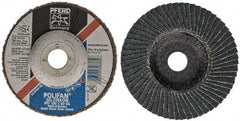 PFERD - 60 Grit, 4" Disc Diam, 5/8" Center Hole, Type 27 Zirconia Alumina Flap Disc - 15,300 Max RPM, Fiberglass Backing, Arbor Attaching System, Coated - Benchmark Tooling