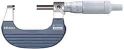 Mitutoyo - 25 to 50mm Range, 0.01mm Graduation, Mechanical Outside Micrometer - Ratchet Stop Thimble, Accurate to 0.0001" - Benchmark Tooling