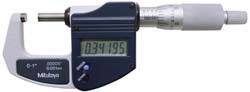 Mitutoyo - 0.001 mm Resolution, Standard Throat, Electronic Outside Micrometer - Includes Stand - Benchmark Tooling