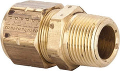 Parker - 3/4" OD, Brass Male Connector - 100 Max Working psi, 1-3/16" Hex, Comp x MNPT Ends - Benchmark Tooling