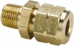 Parker - 1/4" OD, Brass Male Connector - 600 Max Working psi, 9/16" Hex, Comp x MNPT Ends - Benchmark Tooling