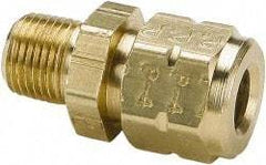 Parker - 1/4" OD, Brass Male Connector - 600 Max Working psi, 9/16" Hex, Comp x MNPT Ends - Benchmark Tooling