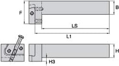 Kennametal - KGME, Left Hand, Indexable Grooving Tool Holder - 25.4mm Shank Height, 25.4mm Shank Width, 140.4mm OAL - Benchmark Tooling