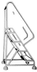 Gillis - 54" 3 Step Ladder - Rolling Steel Office Ladder, 300 Lb Capacity, 30" Platform Height, 24" Base Width x 27" Depth, Rubber Matted - Benchmark Tooling