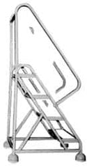 Gillis - 70" 4 Step Ladder - Rolling Steel Office Ladder, 300 Lb Capacity, 40" Platform Height, 25" Base Width x 34" Depth, Rubber Matted - Benchmark Tooling