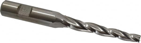 Made in USA - 1.5° Taper Angle per Side, 1/4" Small End Diam, 2-1/4" LOC, High Speed Steel 3 Flute Tapered Square End Mill - 4-1/4" OAL, 1/2" Shank Diam, Spiral Flute - Benchmark Tooling