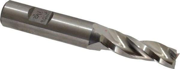 Made in USA - 1.5° Taper Angle per Side, 3/8" Small End Diam, 1-1/4" LOC, High Speed Steel 3 Flute Tapered Square End Mill - 3-1/4" OAL, 1/2" Shank Diam, Spiral Flute - Benchmark Tooling