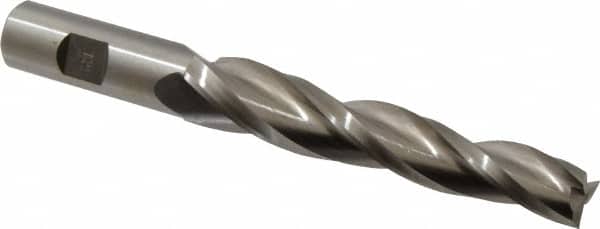 Made in USA - 1.5° Taper Angle per Side, 5/8" Small End Diam, 4-1/4" LOC, High Speed Steel 3 Flute Tapered Square End Mill - 6-1/2" OAL, 3/4" Shank Diam, Spiral Flute - Benchmark Tooling