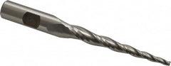 Made in USA - 3° Taper Angle per Side, 1/8" Small End Diam, 2-1/2" LOC, High Speed Steel 3 Flute Tapered Square End Mill - 4-1/2" OAL, 1/2" Shank Diam, Spiral Flute - Benchmark Tooling