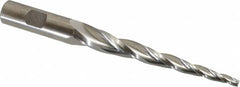 Made in USA - 3° Taper Angle per Side, 3/16" Small End Diam, 4" LOC, High Speed Steel 3 Flute Tapered Square End Mill - 6-1/2" OAL, 5/8" Shank Diam, Spiral Flute - Benchmark Tooling