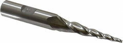 Made in USA - 5° Taper Angle per Side, 3/32" Small End Diam, 1-3/4" LOC, High Speed Steel 3 Flute Tapered Square End Mill - 3-1/2" OAL, 1/2" Shank Diam, Spiral Flute - Benchmark Tooling