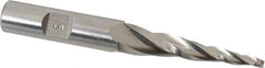 Made in USA - 5° Taper Angle per Side, 1/8" Small End Diam, 2" LOC, High Speed Steel 3 Flute Tapered Square End Mill - 3-7/8" OAL, 1/2" Shank Diam, Spiral Flute - Benchmark Tooling