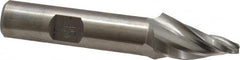 Made in USA - 15° Taper Angle per Side, 1/8" Small End Diam, 1" LOC, High Speed Steel 3 Flute Tapered Square End Mill - 3" OAL, 1/2" Shank Diam, Spiral Flute - Benchmark Tooling