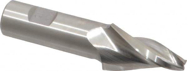 Made in USA - 15° Taper Angle per Side, 1/4" Small End Diam, 1-1/2" LOC, High Speed Steel 3 Flute Tapered Square End Mill - 3-3/4" OAL, 3/4" Shank Diam, Spiral Flute - Benchmark Tooling