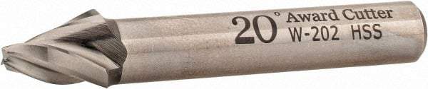 Made in USA - 20° Taper Angle per Side, 1/8" Small End Diam, 1/2" LOC, High Speed Steel 3 Flute Tapered Square End Mill - 2-1/2" OAL, 3/8" Shank Diam, Spiral Flute - Benchmark Tooling