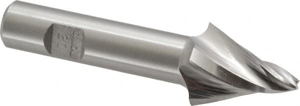 Made in USA - 20° Taper Angle per Side, 1/8" Small End Diam, 1" LOC, High Speed Steel 4 Flute Tapered Square End Mill - 3" OAL, 1/2" Shank Diam, Spiral Flute - Benchmark Tooling