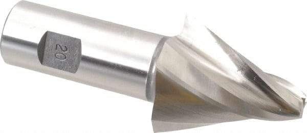 Made in USA - 20° Taper Angle per Side, 3/8" Small End Diam, 2" LOC, High Speed Steel 4 Flute Tapered Square End Mill - 4-1/2" OAL, 1" Shank Diam, Spiral Flute - Benchmark Tooling