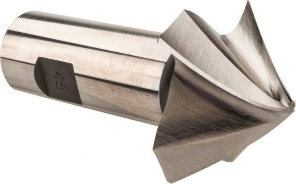 Made in USA - 45° Taper Angle per Side, 1/8" Small End Diam, 1" LOC, High Speed Steel 4 Flute Tapered Square End Mill - 3-3/4" OAL, 1" Shank Diam - Benchmark Tooling