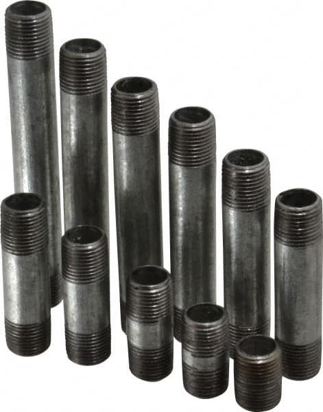 B&K Mueller - 66 Piece, 1/2" Pipe, Galvanized Pipe Nipple Set - Schedule 40, (6) Close, (6) 1-1/2, (6) 2, (6) 2-1/2, (6) 3, (6) 3-1/2, (6) 4, (6) 4-1/2, (6) 5, (6) 5-1/2, (6) 6 - Benchmark Tooling