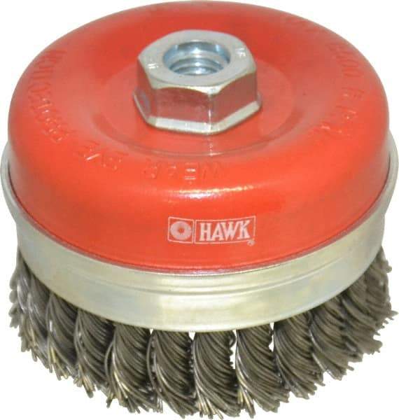 Value Collection - 4" Diam, 5/8-11 Threaded Arbor, Steel Fill Cup Brush - 0.0314 Wire Diam, 8,500 Max RPM - Benchmark Tooling