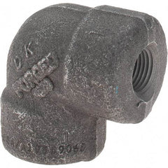 Made in USA - Size 1/8", Class 3,000, Forged Carbon Steel Black Pipe 90° Elbow - 3,000 psi, Threaded End Connection - Benchmark Tooling