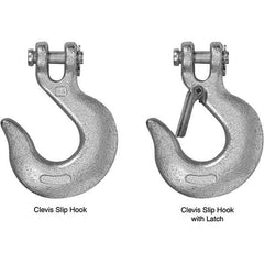 Campbell - 3/8" Chain Diam, 43 Chain Grade Clevis Hook - 5,400 Lb Capacity, 5/8" ID, 1/2" Pin Diam, 1-21/64" Hook Throat, 5-3/16" OAL, 3-15/16" Hook Width - Benchmark Tooling