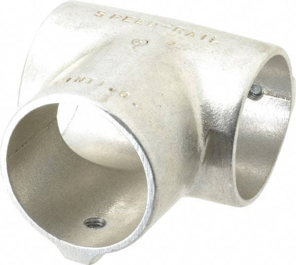 Hollaender - 2" Pipe, 90° Three Socket Tee, Aluminum Alloy Tee Pipe Rail Fitting - Bright Finish - Benchmark Tooling